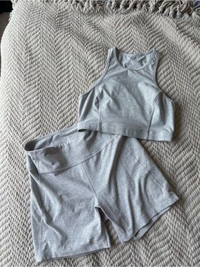 Outdoor Voices Light Heather Gray Seamless Crop Tank and High-Waist Shorts